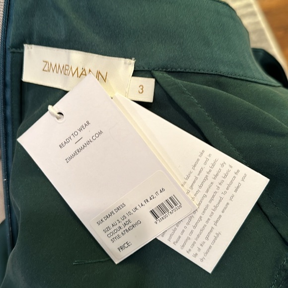 ZIMMERMANN SILK DRAPE DRESS NWT IN JADE - Picture 7 of 8